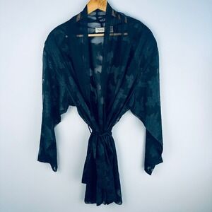 Victoria's Secret Vintage Gold Label Black Sheer Floral Burnout Robe Large